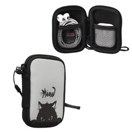 kwmobile Neoprene Case Compatible with in-ear Headphones - Case with Zip - Meow Cat