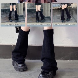 Long Leg Warmers, Loose Knitted Socks for Women, Knitted Winter Thermal Leg Warmers, Punk Knee Stockings, Knitted Warm Thigh High Socks, Long Leg Warmers for Women and Girls, black