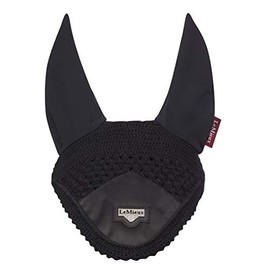 LeMieux Loire Ear Bonnet with Soft Lycra Ears - Close Knit Crochet - Comfortable Fit Equestrian Mask - Sport Horse Wear Fly Protection - Black - Large