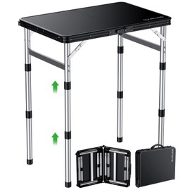 GARLLEN Camping Table with Waterproof High-Density Plastic Tabletop, 3 Adjustable Height Portable Folding Picnic Table, Aluminum Frame Outdoor Table for BBQ, Camping, Indoor Use, 22.8" L x 15.7" W