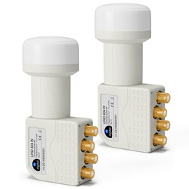 HB-DIGITAL 2x Quad LNB LNC 4 Subscriber Direct (2 Pieces) Full HD TV 3D 4K White ■ Gold-Plated Contacts ■ Weather Protection (Extendible)