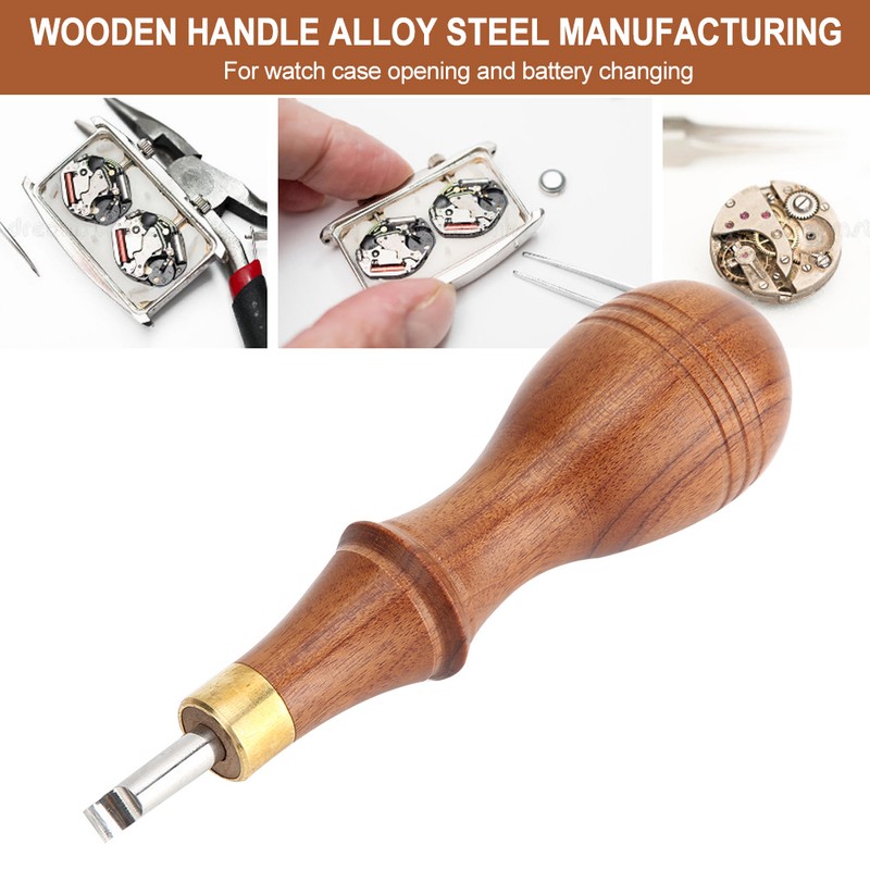 Wooden Handle Alloy Steel Watch Pry Watch Case Remover Watch