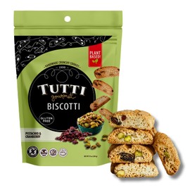 Tutti Gourmet Gluten Free Pistachio & Cranberry Biscotti, 9.9 oz (283g) Resealable Cookie Bag, Vegan and Halal Snacks