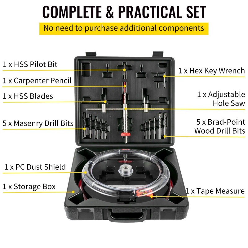 Adjustable Hole Saw Cutter Kit with 1-5/8\" 11-13/16\" (40-300mm) Recessed