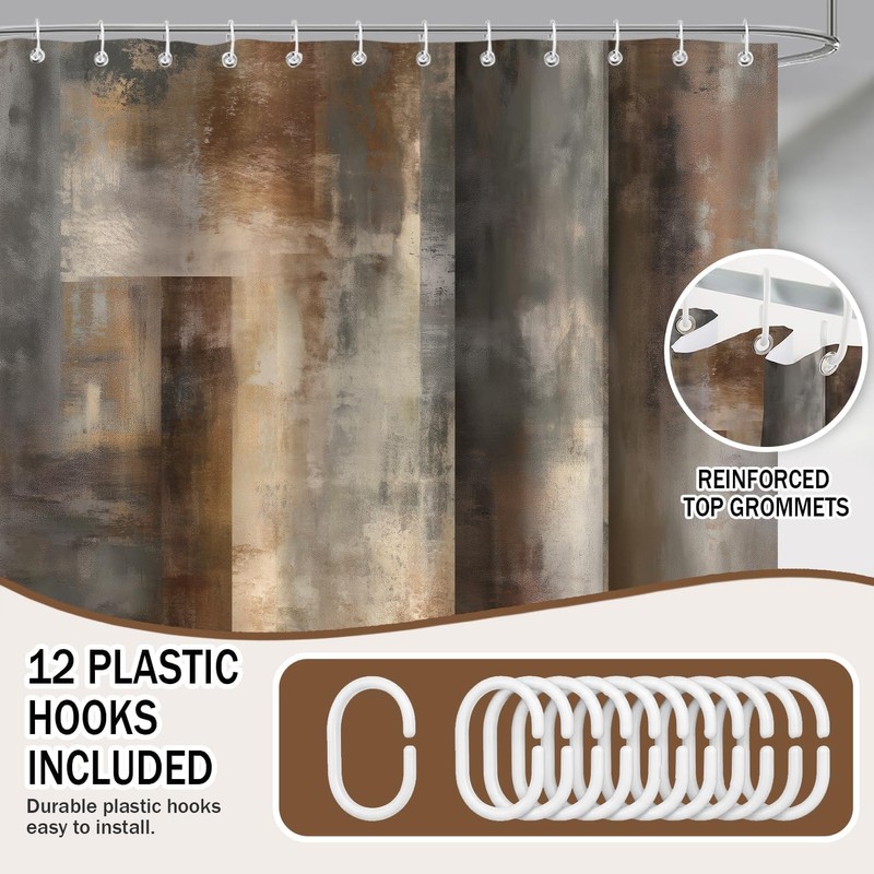 JAZEAOI Brown Grey Shower Curtain, Tan Beige Abstract Bathroom Decor