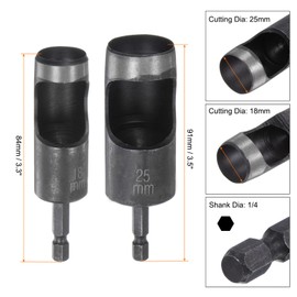 sourcing map 2pcs 18mm,25mm Leather Hollow Hole Punch 1/4" Hex Shank for Drills, Belt Hole Punch Punching Cutter Tool for Thick Fabrics Leathercraft Working