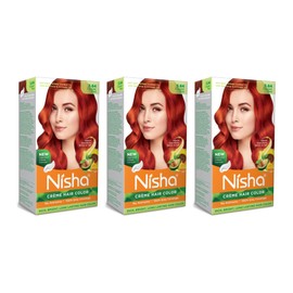 Nisha Creme Hair Color Permanent Hair Dye Color Kit With Improved Creme Formula for 100% Gray Coverage Ammonia Free Hair Color Dye for Rich Bright Long lasting Hair Color (Copper Red, Pack of 3)