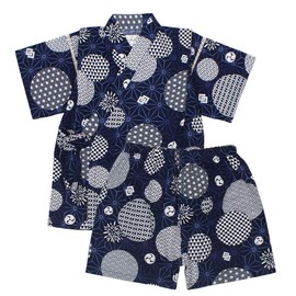 Happy Jinbei Baby Boys' 100% Cotton Made in Japan Fabric Jinbei Suit Top and Bottom Festival Children's Jinbei, Japanese pattern polka dot/navy blue - 9057