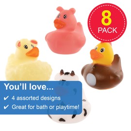 Baker Ross FE326 Farm Rubber Duck Bath Toy - Pack of 8 Toys for Small, Party Bag Fillers and Bath Toys for Children