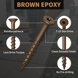 Wood Screws 2 Inch, FIXLINK Deck Screws #8 x 2, 310 PCS, Epoxy Coated, T25 Star Bit Above 1500 Hour Salt Spray Coating Outdoor Decking Screws Excellent Rust Resistant for Wood Fence, Brown