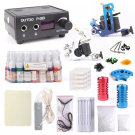 Dragoart Complete Tattoo Kit 2 Professional Machine Set Gun 15 Inks Power Supply Needles - TK-23