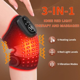 Puvin Red Light Therapy Knee Brace for Pain Relief, 3-in-1 Knee Massager with Heat and Vibration, 660nm & 850nm Near Infrared Light Therapy Device Wrap for Women Men Knee Shoulder Elbow