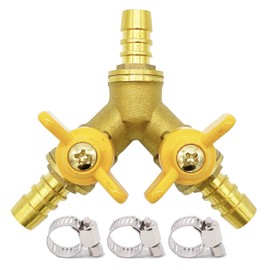 Metaland Brass 3 Way Shut-Off Valve, 3/8" Hose Barb 2 Switch Y Shaped Ball Valve Water/Fuel/Air