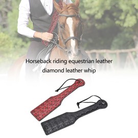 Micro Traders 2pcs Artificial Leather Riding Whip Equestrian Leather Whip Diamond Pattern Leather Whip Anti Slip Equestrian Whip for Horse Training Horse Racing Stage Props, 32x6.5cm, Black, Red