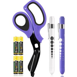 MEUUT 3 Pack Pen light & Medical Scissors-One Pantented Trauma Scissor Two LED Penlight with Pupil Gauge -8" Bandage Scissor for Nurse Doctor EMT