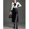 SUNYUESTAR Long Leather Skirts for Women Casual High Waisted Fall