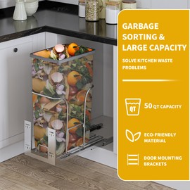 DWVO 50-Quart (XL) Pullout Trash Can with Lid for 14.2" W x 22.2" D x 29.5" H Min Kitchen Cabinets, Sliding Under Mount Kitchen Pullout Waste Container Trash Can, Gray+Black (Trash Can Included)