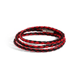 Stocking Stuffers Holiday Outfits for Women 2024 Double Wrap Multi-colour Braided Bracelet Leather Bracelet Leather Cuff Bangle Bracelets with Stainless Steel Clasp Leather Rope Bracelet Men Women Holiday Gift(black red)