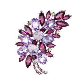 Oenothera Rhinestone Feather Brooches Fashion Party Brooch Alloy Lapel Pins for Daily Wear Holiday Work Wedding Dates, Glass