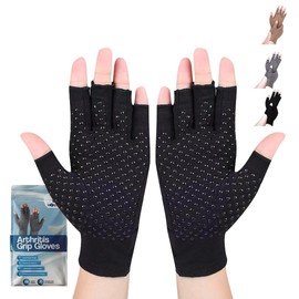 Hotcakes Fingerless Compression Arthritis Gloves for Women & Men with Dotted Grip – Hand Support to Relieve Pain, Enhance Mobility & Dexterity, Lightweight & Breathable (Black, S)