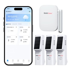 BaldrTherm Solar WiFi Hygrometer Thermometer Sensor, Smart Wireless Temperature Humidity with App Notification Alert, Date Storage, Remote Monitor for Room Greenhouse, 3pack