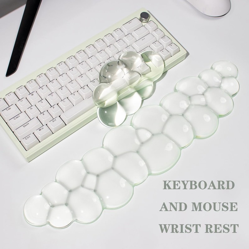 Clear Gel Wrist Rest for Keyboard and Mouse, Green Cloud