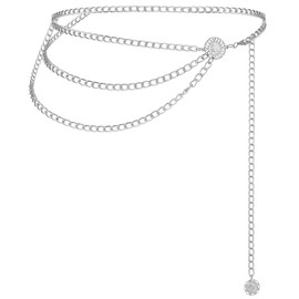 TIESOME Multilayer Metal Waist Chain, Women Dress Belt Silver Chain Belt Cute Belts for Women Adjustable Women Long Belt