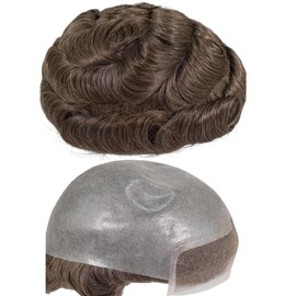 Teraman Human Hair Toupee for Men 10x8 Inch,European Human Hair Lace Front Natural Hairline Hair Pieces with 0.06mm Thin Skin PU V-looped Men's Hair Replacement System (#7 color,100% human hair)