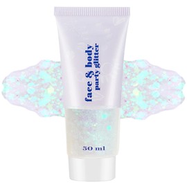GL-Turelifes White Body Glitter Gel, Mardi Gras Face Glitter Make-up, Sparkling Chunky Hair Glitter, Concerts Festival Rave Accessories, Mermaid Glitter Face Paint (#06 White)
