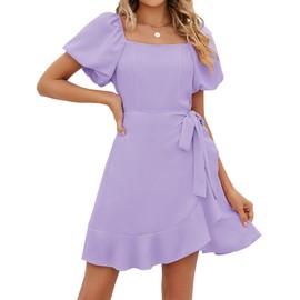 SAMPEEL Chiffon Dresses for Women Puff Sleeve Casual Summer Spring Outfits Vacation 2023 XL Light Purple