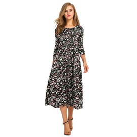 HOTOUCH Plus Size Fall Dress for Women 3/4 Sleeve Midi Dresses Plus Loose Swing Sundress Casual A Line Dress, 3XL