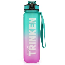 Water Bottle with Time Marking, German Drinking Reminder, Bottle with Time Marking, 1 Litre Drinking Bottle Motivation, Drinking Reminder Aid and Water Bottle with Time Markings in German, BPA-Free