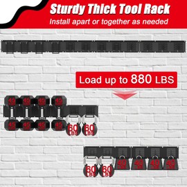 Howzone 64 Inches Garage Organization, Wall Mount Garden Tool Organizer, 880lbs Adjustable Heavy Duty Metal Hanging Hooks, Garden Tool Storage Rack for Garage, Yard, and Shed (4 Racks, 12 Hooks)