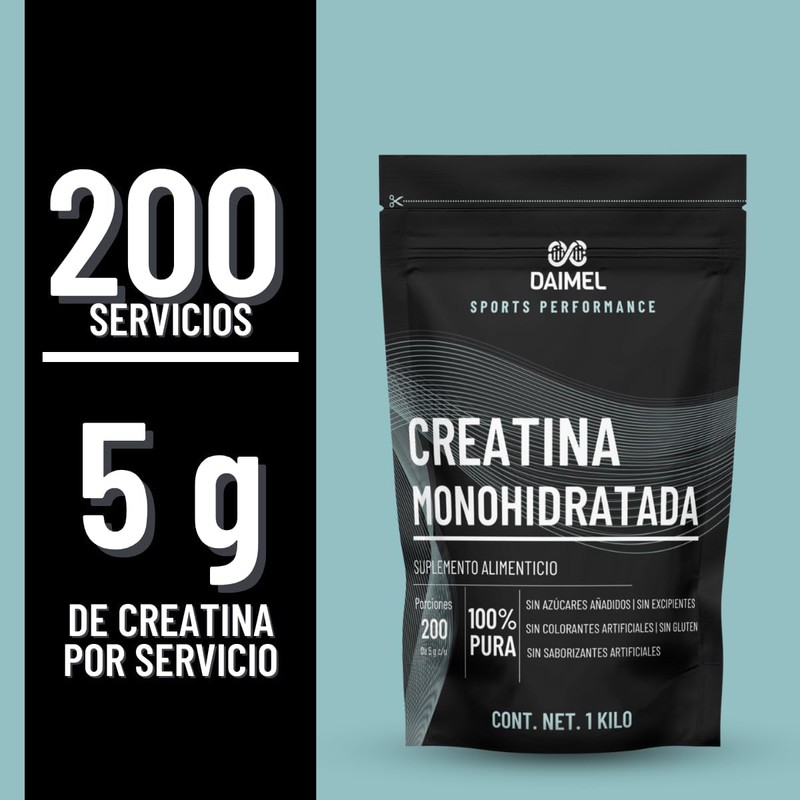 Daimel Creatina Monohidratada en Polvo 1 Kilo 200 Servicios 100%