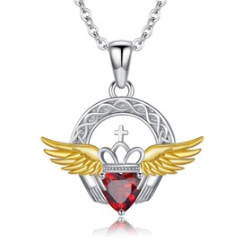 SLIACETE Claddagh-Halskette für Damen, 925er Sterlingsilber, natürlicher Granat, Unendlichkeitssymbol, keltische Claddagh-Hexenknoten-Halskette, irischer Schmuck, Geschenke für Mama, Ehefrau