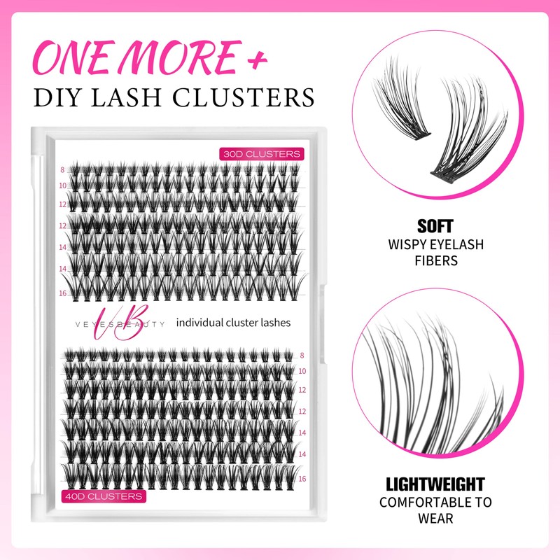 VEYESBEAUTY Lash Clusters Eyelashes Cluster Lashes Extensions One More+ Multi-type