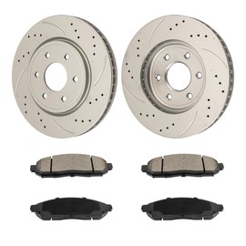 Drilled and Slotted Front Brake Kit Rotors Ceramic Brake Pads for Nissan 2005-2019 Frontier 4.0L, Nissan 2005-2015 Xterra,Nissan 2008-2012 Pathfinder 4.0L,Nissan 2005-2007 Pathfinder,(11.63”, 295.6mm)