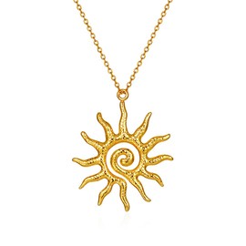 PINK TOWN Sun Necklace for Women Vintage Bohemian Spiral Sun Pendant Necklace Unique Gold Statement Sun Necklace Boho Style Jewelry (Gold)