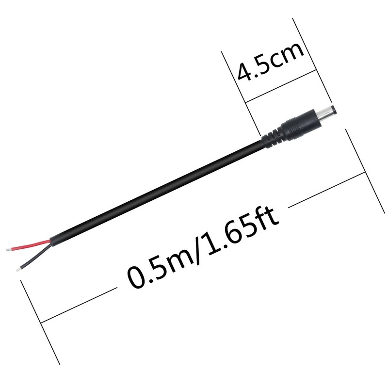 12V DC Power Pigtails Cable,0.5m/1.65ft DC 5.5mm x 2.1mm Male