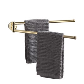 BGL Swivel Towel Bar for Bathroom Gold,Swing Out Double Towel Bar 2-Arm Kitchen Wall Mounted Towel Hanger Holder for Bathroom Organizer