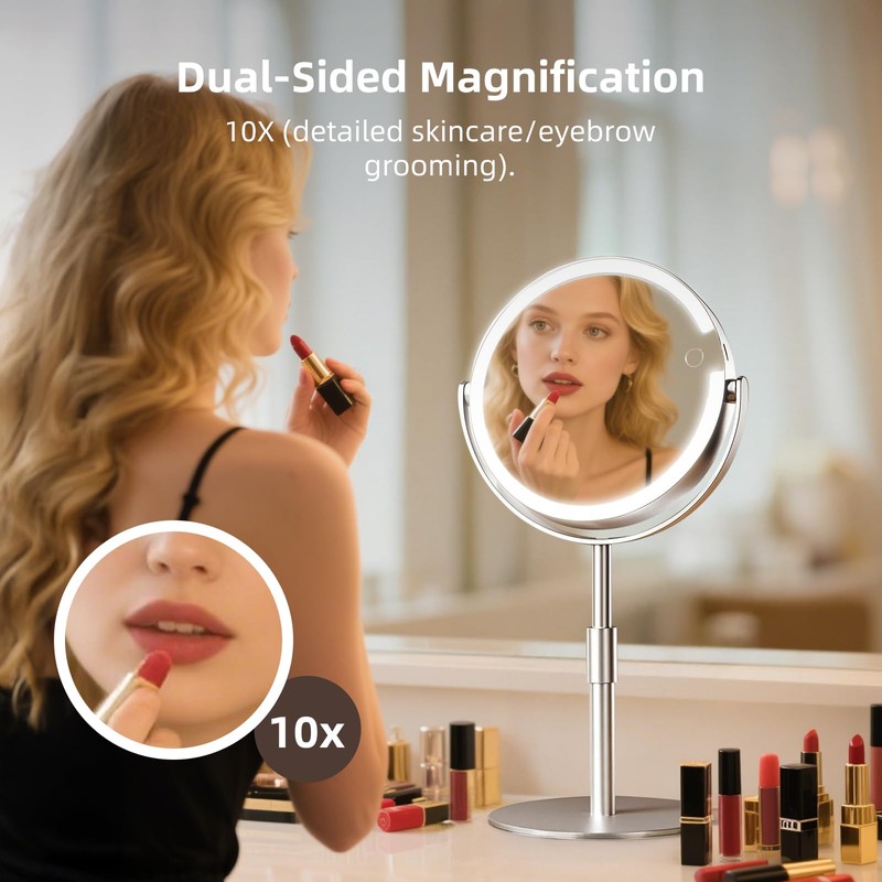FRANO Makeup Mirror with Magnification (1X/10X), 8" Round Magnifying Vanity