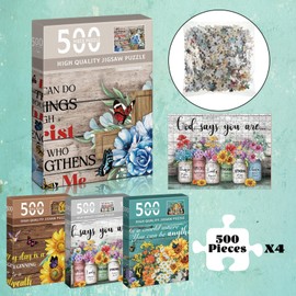 Halloscume 4 Pack 500 Pieces Christian Puzzles for Adults Bible Sunflower Religious Wooden Jigsaw Puzzles for Adults Elderly Seniors Inspirational Gift for Family Church Activities Games