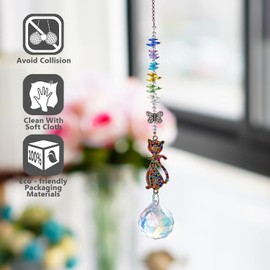 H&D HYALINE & DORA Rhinestones Suncatchers Crystal Cat Shaped Window Hang Pendant, Rainbow Crystal Prisms Ornament Car Sun Catcher Gift for Lady Women Mother