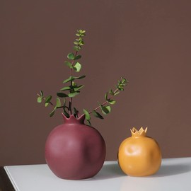 Woration Keramisch Braun Vase Granatapfel Form Kreativ Blume Vase Startseite Dekor Gesteck Ornamente für Kamin Schlafzimmer Wohnzimmer Büro Schreibtisch Tisch