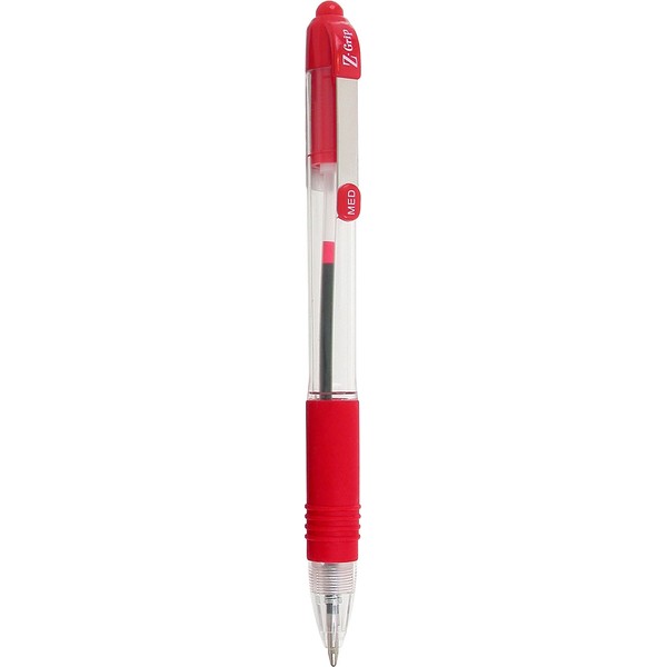 Zebra 102411 Z-Grip Medium Retractable Metal Clip Ball Pen - Red (Pack of 12)
