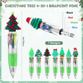 Engrowtic 28 Sets Christmas Multicolor Ballpoint Pens with Christmas Tree Bookmarks 4-in-1 Retractable 0.7mm Pens Bulk for Xmas Party Supplies Rewards Office Gifts Stocking Stuffers(Classic Pattern)