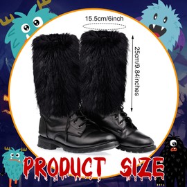 Kigeli Winter Furry Boot Covers for Kids Faux Fur Leg Warmer Thick Kids Boot Cuff Cover Costume for Winter Santa(Black)