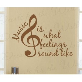 Music is What Feelings Sound Like - Band Piano Violin Guitar Singing Hobby - Large Wall Decal Art Mural, Adhesive Vinyl Lettering Quote, Sticker Graphic Decoration, Saying Decor