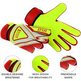 EFAH SPORTS Football Goalkeeper Gloves For Boys kids children adult Soccer Goalie Gloves with Super Grip Palms (Red/Yellow, Size 4 suitable for 6 to 9 years old, Ambidextrous)