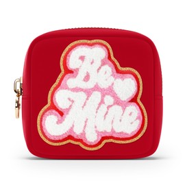 BE MINE Valentine Makeup Bag Travel Cosmetics Pouch and Toiletry Bag, Nylon Zipper Pouch Purse, Cute Make Up Organizer Storage Tote for Women Girls, Travel Skincare Case, Small Makeup Bags, Ruby Red,